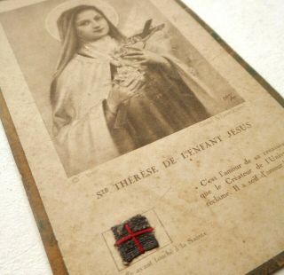 Antique Reliquary Card W Relic To Saint Therese Of Infant Jesus
