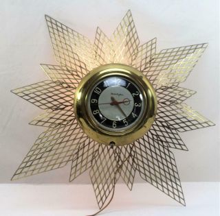 Vintage Mid - Century Modern Mastercrafters Starburst Lighted Electric Wall Clock