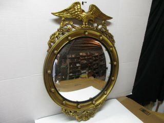 Vintage Convex Federal Eagle Bullseye Gold Gilt Ball Round Circular Mirror