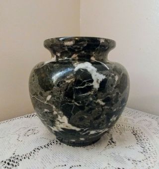 Vintage Black,  Gray & White Swirl Marble Alabaster Stone Vase / Urn