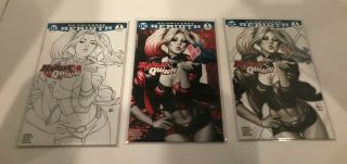 Set Of 3 Harley Quinn 1 Dc Rebirth Legacy Artgerm Color,  Copic,  Inked Variants