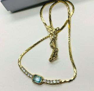 Vintage Jewellery Signed Christian Dior Aqua Blue/clear Crystal Necklace