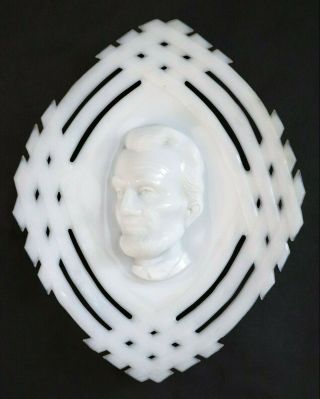 Rare Antique Us President Abraham Lincoln Split Rail Milk Glass Plate Scarce