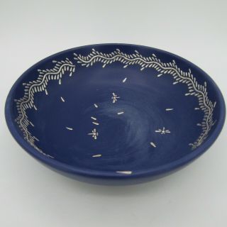 Emilia Castillo Signed 6.  5 " Blue Soup Bowl Silver Inlay Dragonfly Marked 031