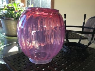 Vintage Fenton Opalescent Cranberry Ribbed Glass Hurricane Lamp Shade/globe
