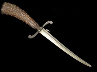 French Hunting Dagger Dirk Stag Horn Grip With Scabbard 19th Century