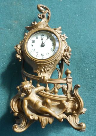 Antique French Style Miniature Ansonia Cupid Bronze ? Key Wind Mantel Clock