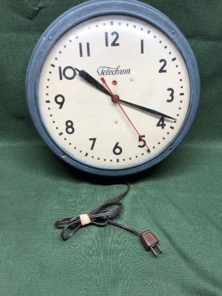 Vintage Blue Telechron Electric Wall Clock 115 Volts Model 1h912