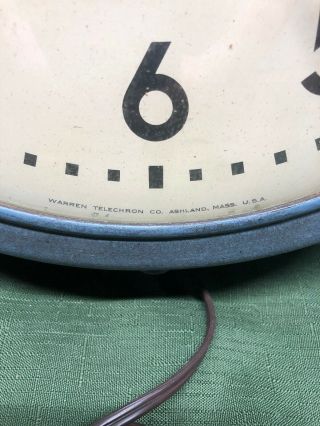 Vintage Blue telechron electric wall clock 115 volts model 1H912 3