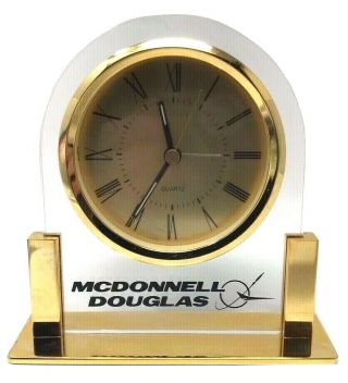 Vintage Mcdonnel Douglas Aircraft Company Gold Brass Metal Desk Alarm Clock