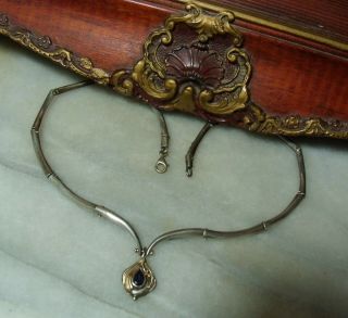 Vintage Sterling Silver & Solid 14k Gold Amethyst Chevron Drop Necklace