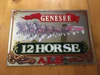 Vintage Genesee Beer 12 Horse Ale Mirror Sign 24 " X17 " Advertising Man Cave