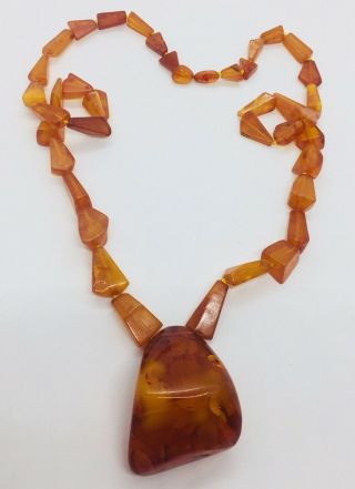 Vintage Butterscotch Amber Beaded Chunky Necklace 62 Grams