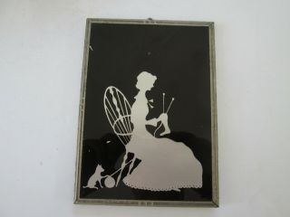 Vintage Dated 1939 Silhouette Knitting Lady & Cat With Calendar On Back 3979