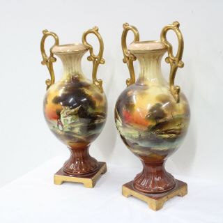Painted Ornamental Ceramic Vases With Art By H.  Leader 209