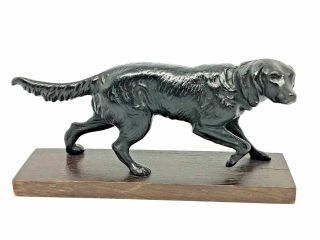 Wb11 Antique Setter Hunting Dog Statue Metal And Wood Base 1920 