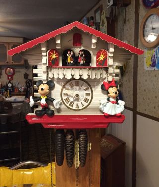 Vintage Rare Musical/dancers Cuckoo Clock With Mickey & Minnie Germany