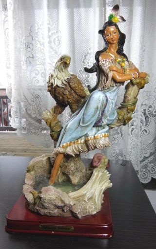 Native American Indian Female With Eagle Sculpture Collectible Resin Figurine