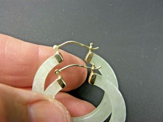 VINTAGE Marked 14k & 585 gold Jade Hoop earrings Pair Ex 3