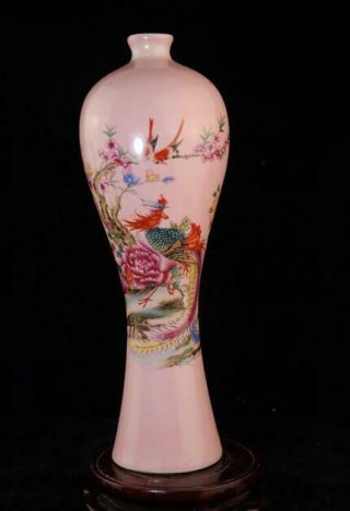 China Old Hand - Made Famille Rose Porcelain Phoenix Vase/yongzheng Mark C02