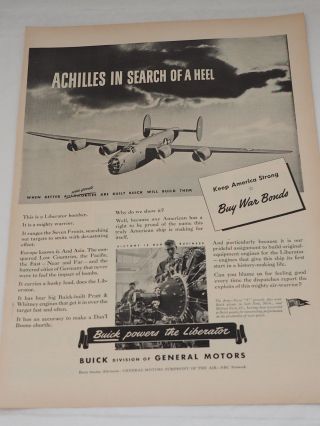 Achillies In Search Of A Heel Liberator Bomber Buick 1943 Advertisement 10 X 13 "