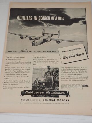 ACHILLIES IN SEARCH OF A HEEL Liberator Bomber Buick 1943 ADVERTISEMENT 10 x 13 