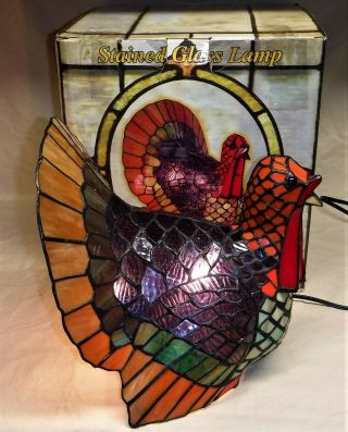 Large Tiffany Style Thanksgiving Turkey Stained Glass Lamp Cracker Barrel