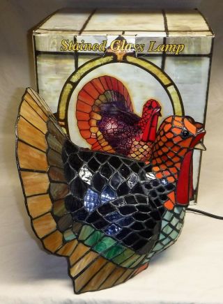 Large Tiffany Style Thanksgiving Turkey Stained Glass Lamp Cracker Barrel 2