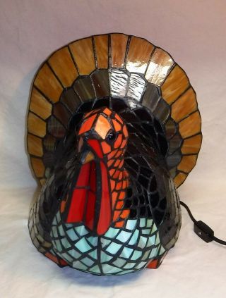 Large Tiffany Style Thanksgiving Turkey Stained Glass Lamp Cracker Barrel 3