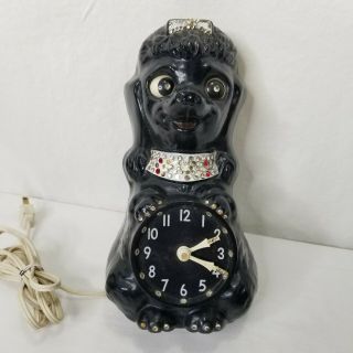 Vintage 1960s French Poodle Clock Kit Kat Jeweled Repair No Tail Black
