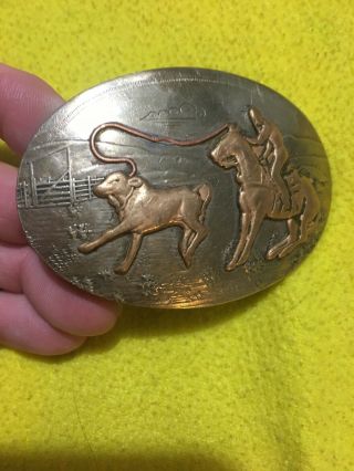 Comstock Silversmith German Silver Trophy Belt Buckle Rodeo Calf Roping Champion 3