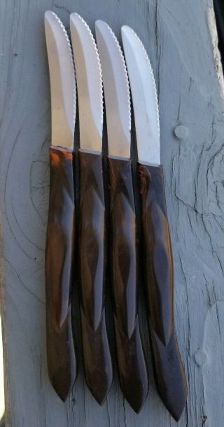 VTG Set of 4 CUTCO 1759 Table Steak Knife Knives w/Wall Tray Brown Swirl Handle 3