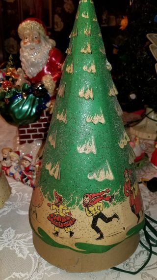 Rare Vintage 1952 Econolite Christmas Tree W Skaters On Periphery W A Green Lite