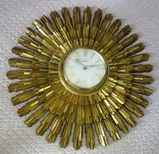 Vintage 1969 Syroco Sunburst Wall Clock,  22 In. ,  Battery Operated,