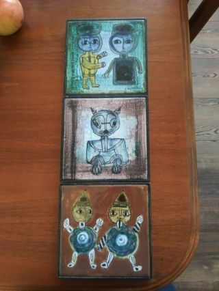 Vintage Italian Modernist Tiles By Bruno Capacci.  Set Of Three