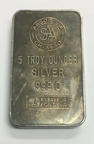 Argor S.  A.  Chiasso Saa Vintage 5 Oz Silver Bar Swiss.  999 Fine
