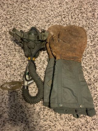 Ww2 War Aviation / Pilot’s Oxygen Mask,  Gloves / Mittens Old Vintage