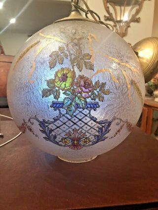 Vtg Antique Art Deco Victorian Ceiling Glass Shade Globe Light Fixture Pendant.