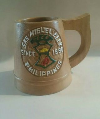 Old Vintage ‘san Miguel Beer’ Wooden Stein Tankard Mug Made In The Philippines