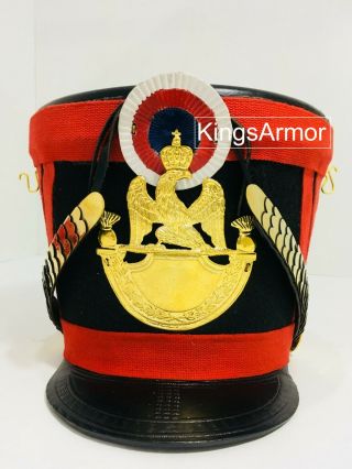 French Napoleonic Shako Helmet - Red Color - 58/ 59 Cm - Regiment - Brass Plate