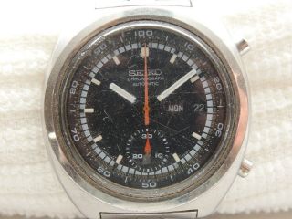 Vintage Seiko Chronograph Mens Watch Day Date 6139 - 7002 Black Bracelet