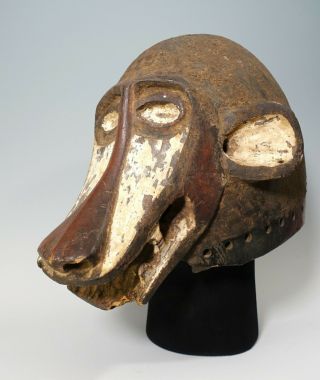 Old Vintage Carved Wood Burkina Faso African Monkey Face Helmet Mask