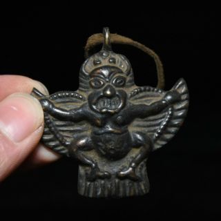 Tibetan Buddhism Bronze Redpoll Winged Garuda Bird Buddha Statue Amulet Pendant