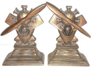 Vintage Charles Lindbergh Propeller Cast Iron Bookends Circa 1928