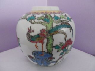 Fab Large Vintage Chinese Exotic Bird & Peony Design Ginger Jar/pot 14 Cms Tall