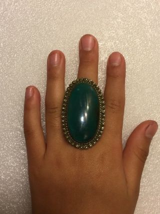 Huge Rare Dead Pawn Gift Vtg Sterling Silver Gem Bisbee Green Turquoise Ring Sz9