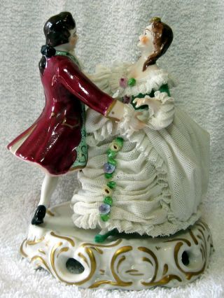 Exceptional German Dresden Volkstedt Porcelain Lace Group Figurine