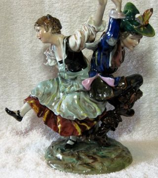 Antique German Porcelain Group Figurine Man Woman Dancing Capodimonte Mark