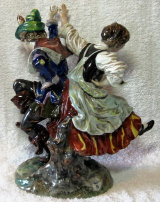 Antique German Porcelain Group Figurine Man Woman Dancing Capodimonte Mark 3