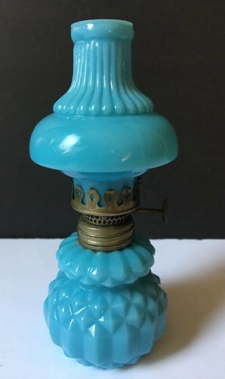 Antique Miniature Oil Lamp Opaque Blue The P&a Mfg Co.  Acorn 6 "